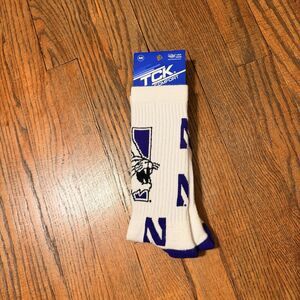 TCK Men's Crew Socks SZ M NCAA Northwestern Wildcats White Purple Uni..